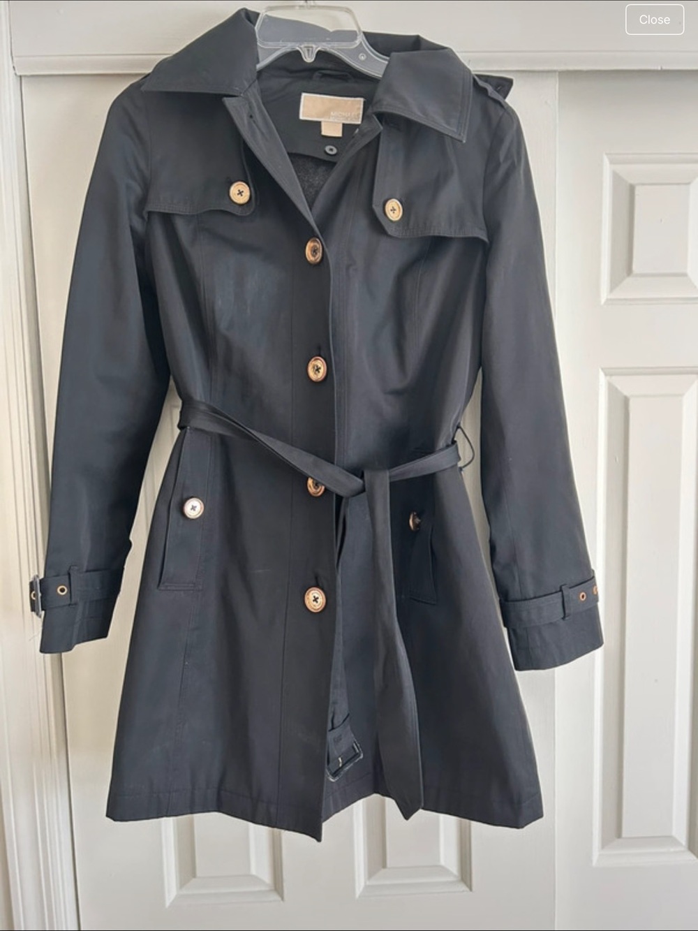 Michael Kors Black Trench Coat with Belted Waist